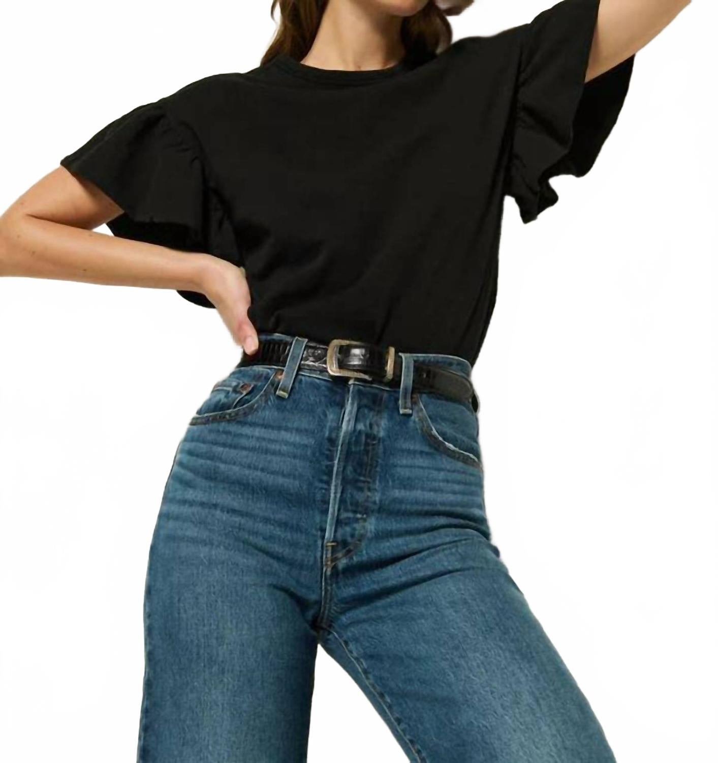 

Футболка Camille с оборками цвета «угольно-черный» Nation Ltd, угольно-черный