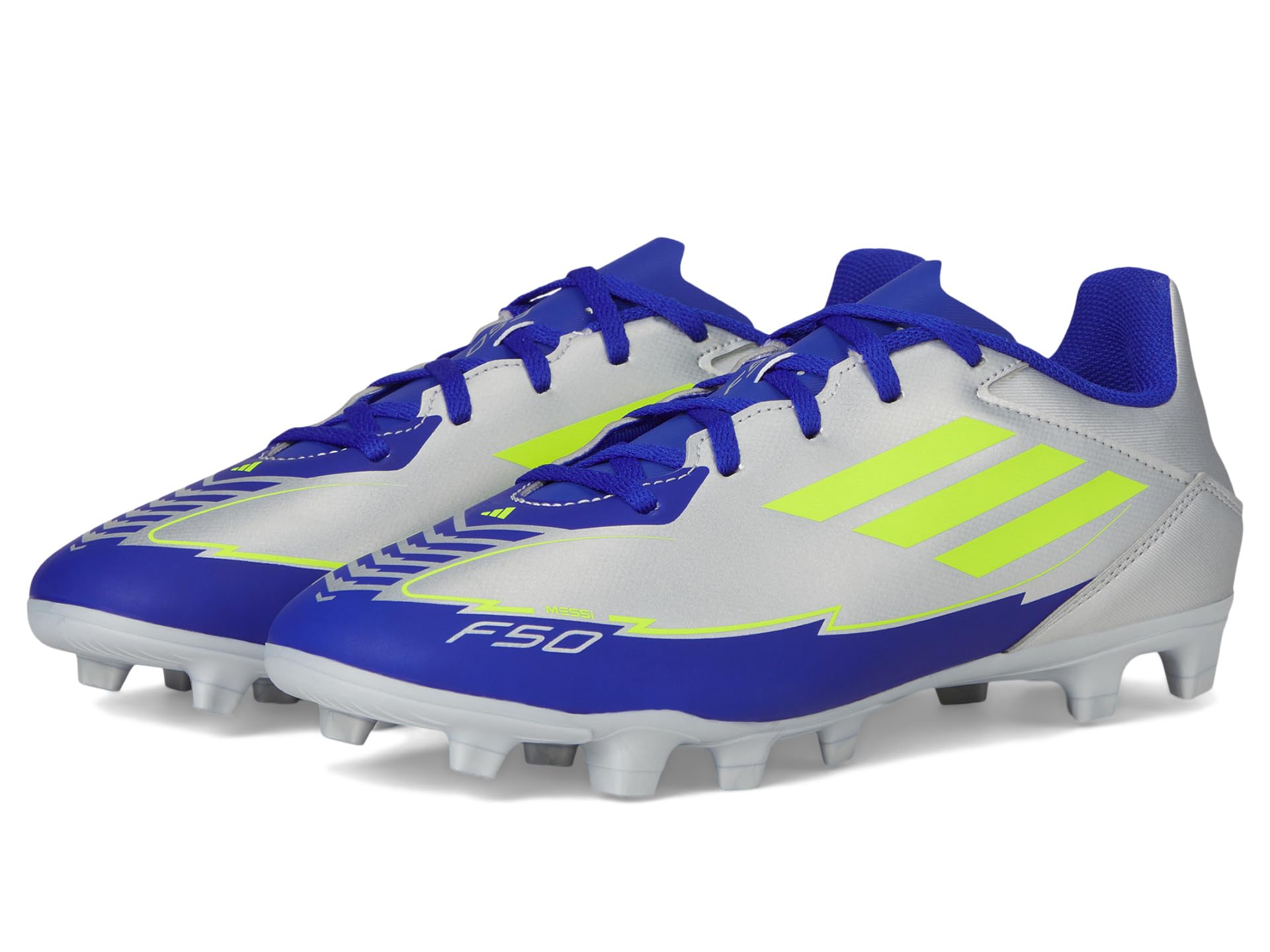Кроссовки Unisex adidas F50 Club Messi Firm Ground/Multi Ground, цвет Silver Metallic/Solar Yellow/Lucid Blue