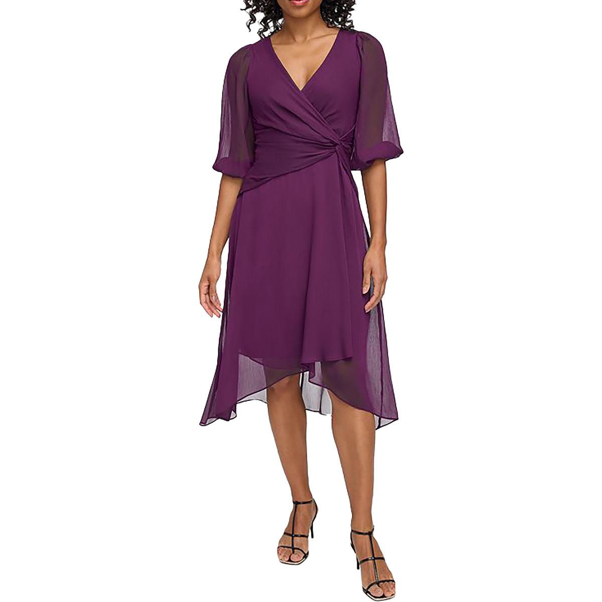 

Женское шифоновое платье миди со сборками DKNY, цвет wine