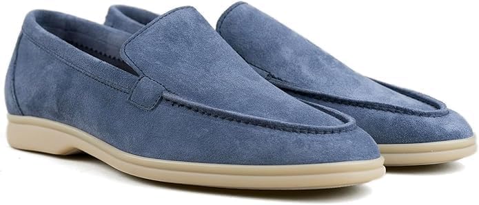 

Мужские замшевые лоферы-мокасины без шнурков для лета, легкие и дышащие, плоские повседневные туфли, прогулок и оксфорды Eimeinuosy, голубой