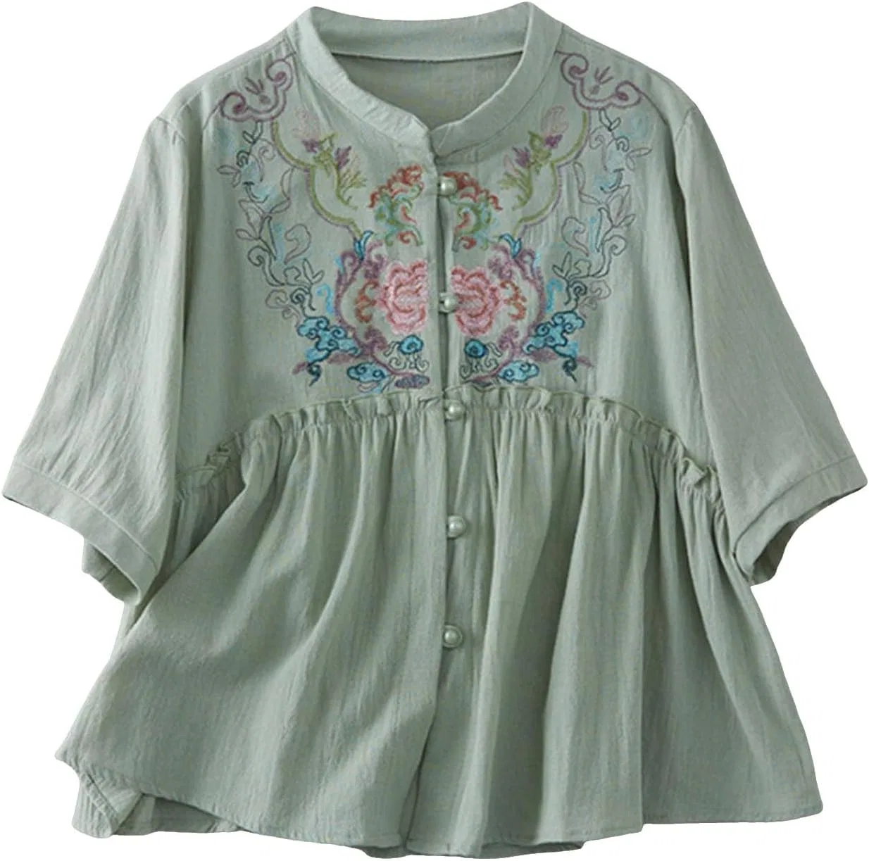 Блуза, хлопок и лен, женская, повседневная, зеленый — фото 4
