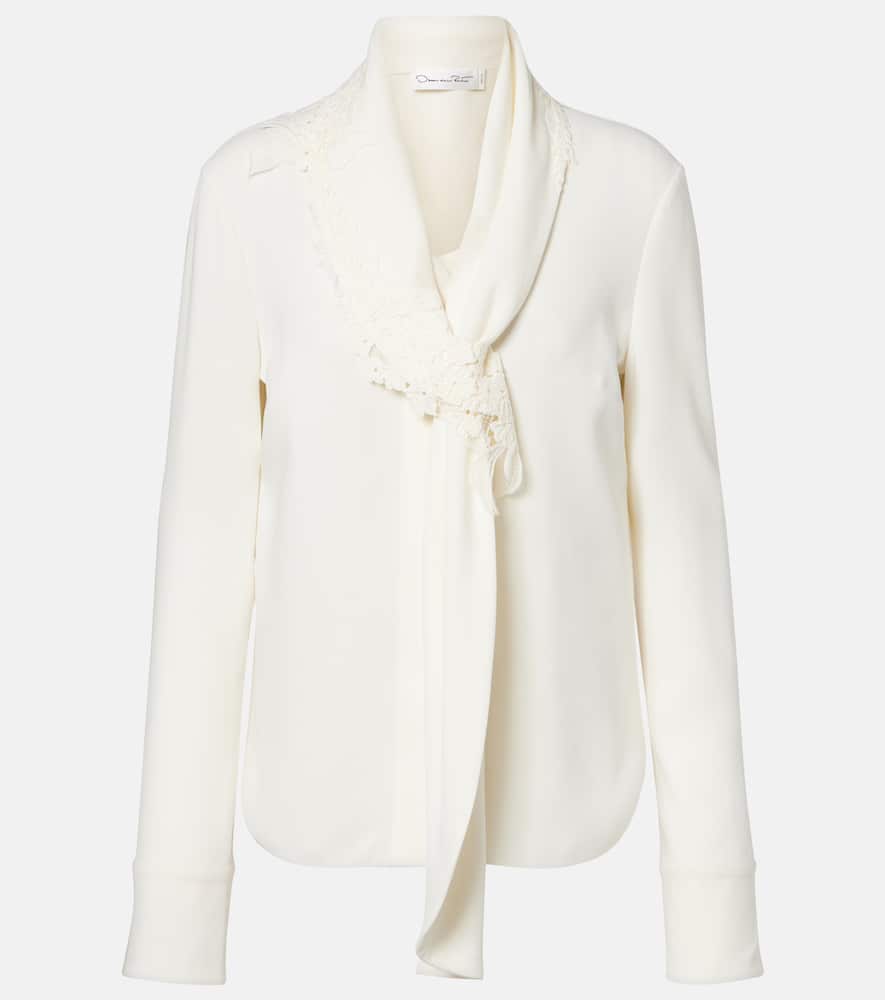 

Блузка из шифона с шелком и кружевной отделкой Oscar de la Renta, Ivory