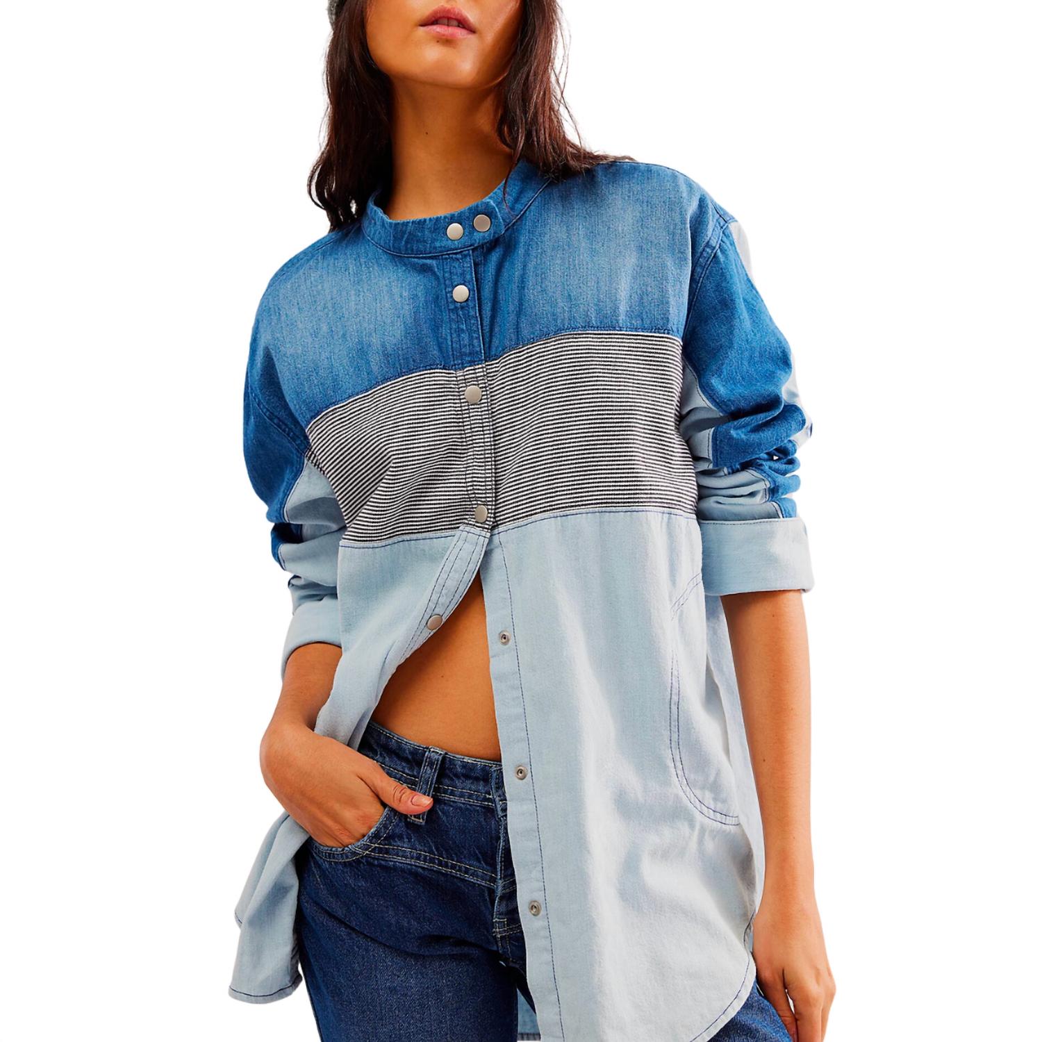

Рубашка Moto Colorblock в синем комбинированном стиле Free People