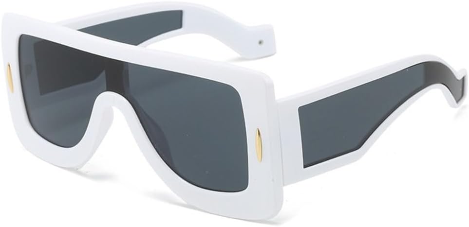 

Винтажные большие квадратные солнцезащитные очки для женщин, модные солнцезащитные очки с заклепками, элегантные плоские очки для женщин, защита от УФ-излучения UV400 MTZJH, White Gray