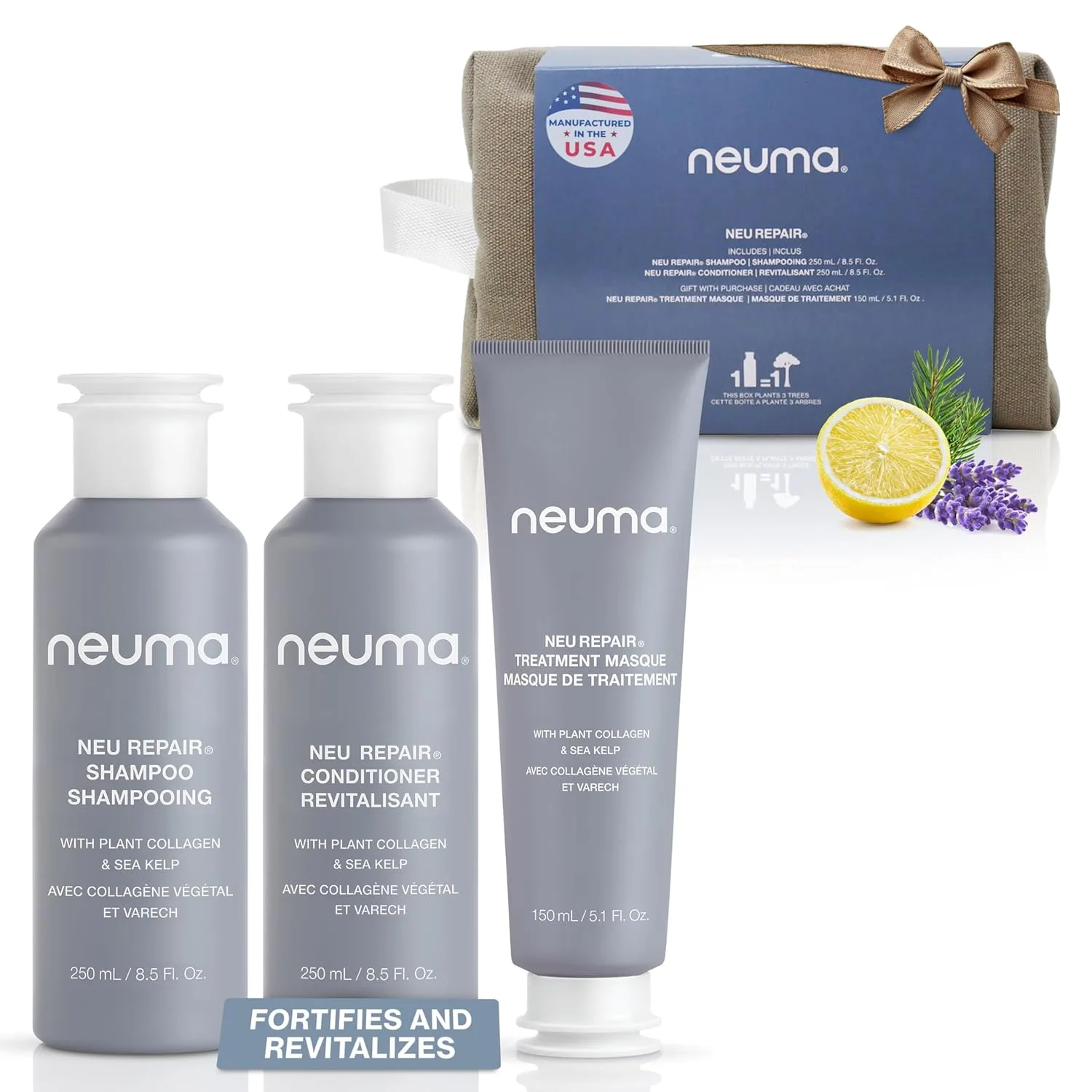 NEUMA Neu Repair праздничный набор - шампунь Neu Repair (250 мл), кондиционер Neu Repair (250 мл) и восстанавливающая маска Repair Treatment (150 мл) - уход для поврежденных волос