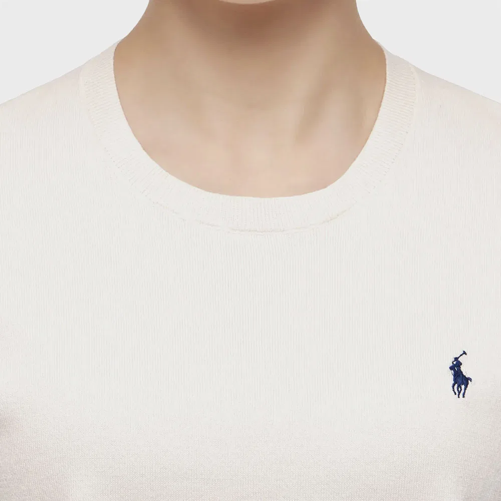 Женский свитер с коротким рукавом из смесового хлопка натурального цвета от Polo Ralph Lauren — фото 3