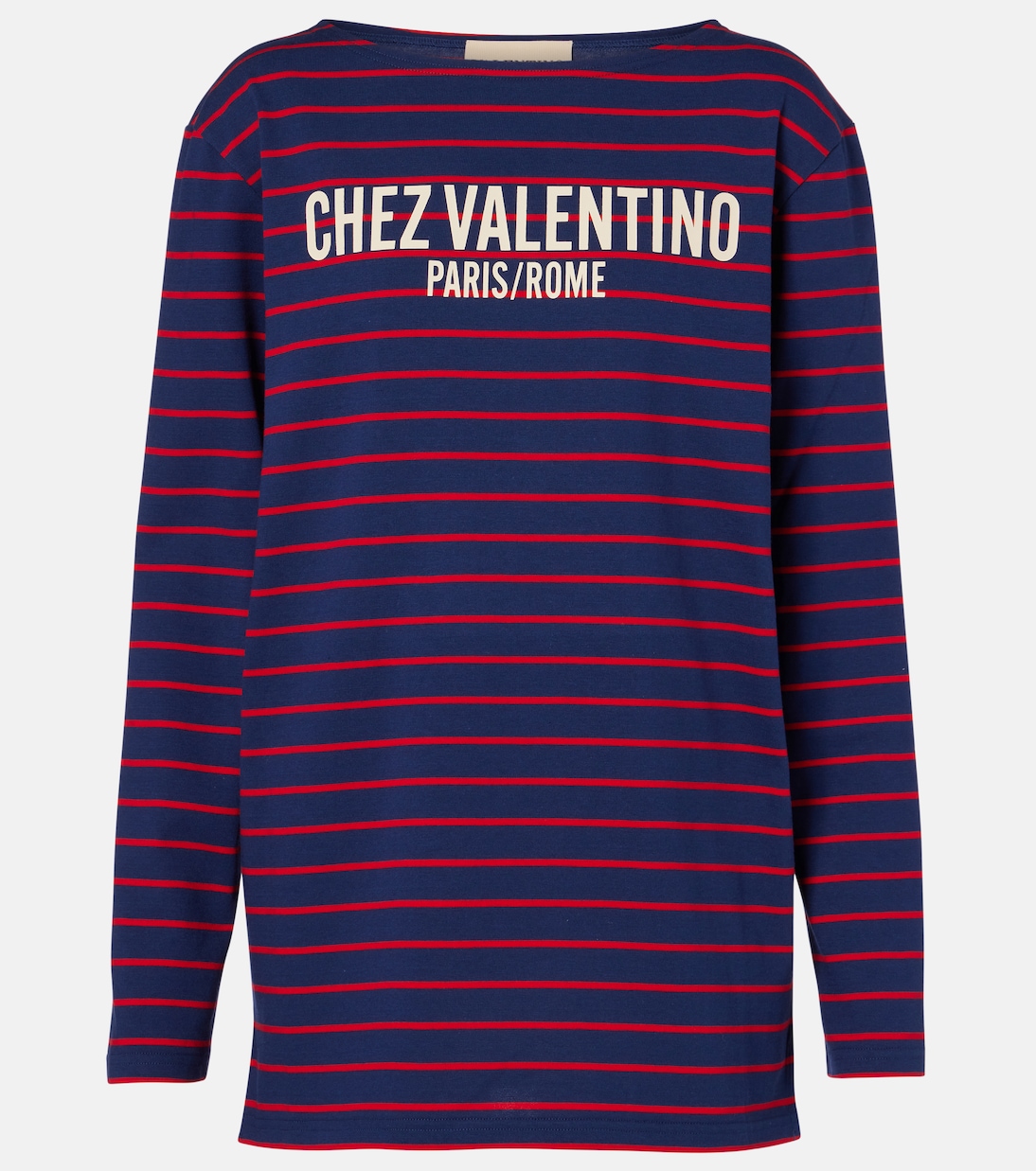 

Полосатый хлопковый топ Chez Valentino, gulf Blue/Carminio