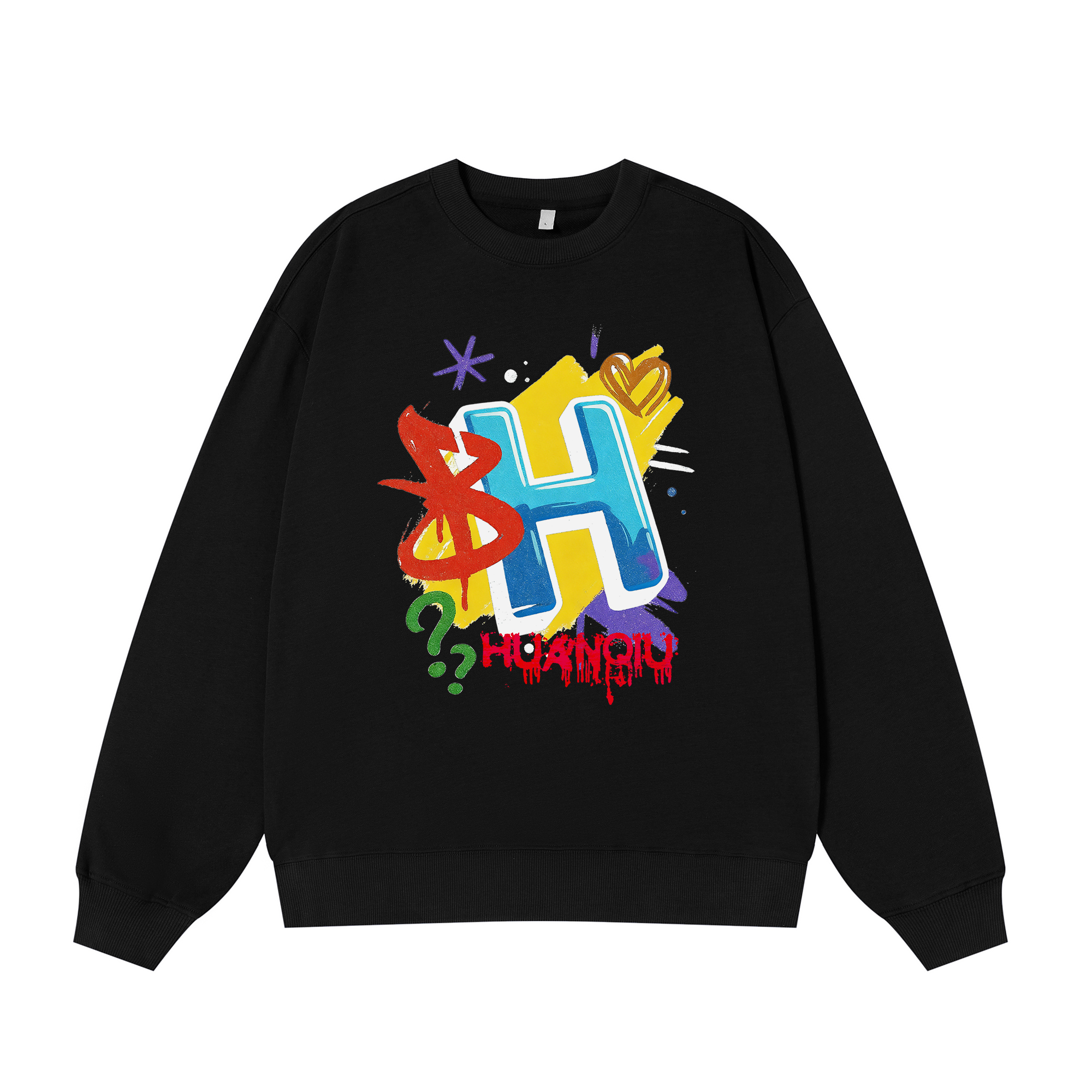 

Свитшот с круглым вырезом Unisex HUANQIU, черный (fleece-lined)