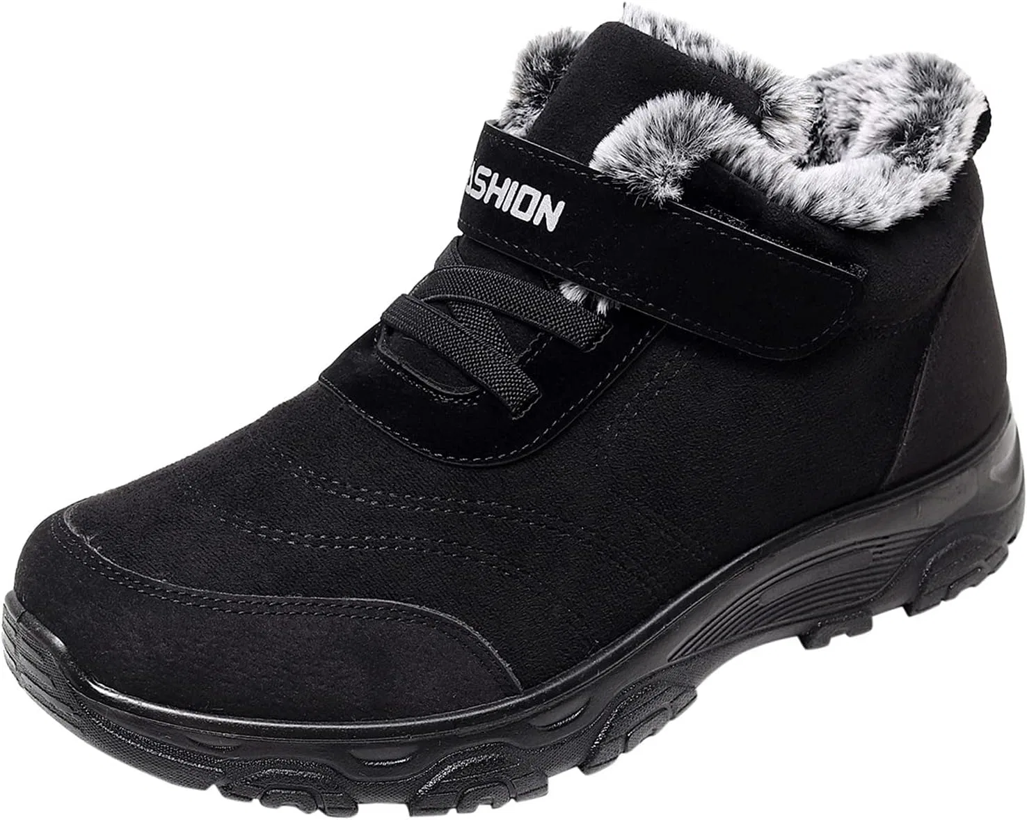 Winter Wanderschuhe Damen Herren, Halten Sie Sportstiefel Schuhe Toe Round Fashion -Rutsch Зимние теплые мужские ботинки из флока на плоской подошве Herrenstiefel Generic, Schwarz