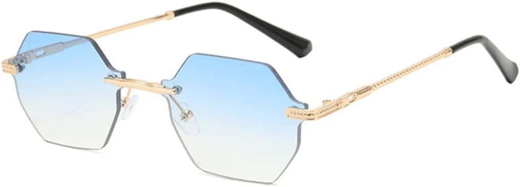 

Солнцезащитные очки с защитой UV400 | Без оправы, металлический панк, разноцветные линзы | Для женщин и мужчин, для занятий спортом на открытом воздухе и вождения DSVIGF, Gold-blue