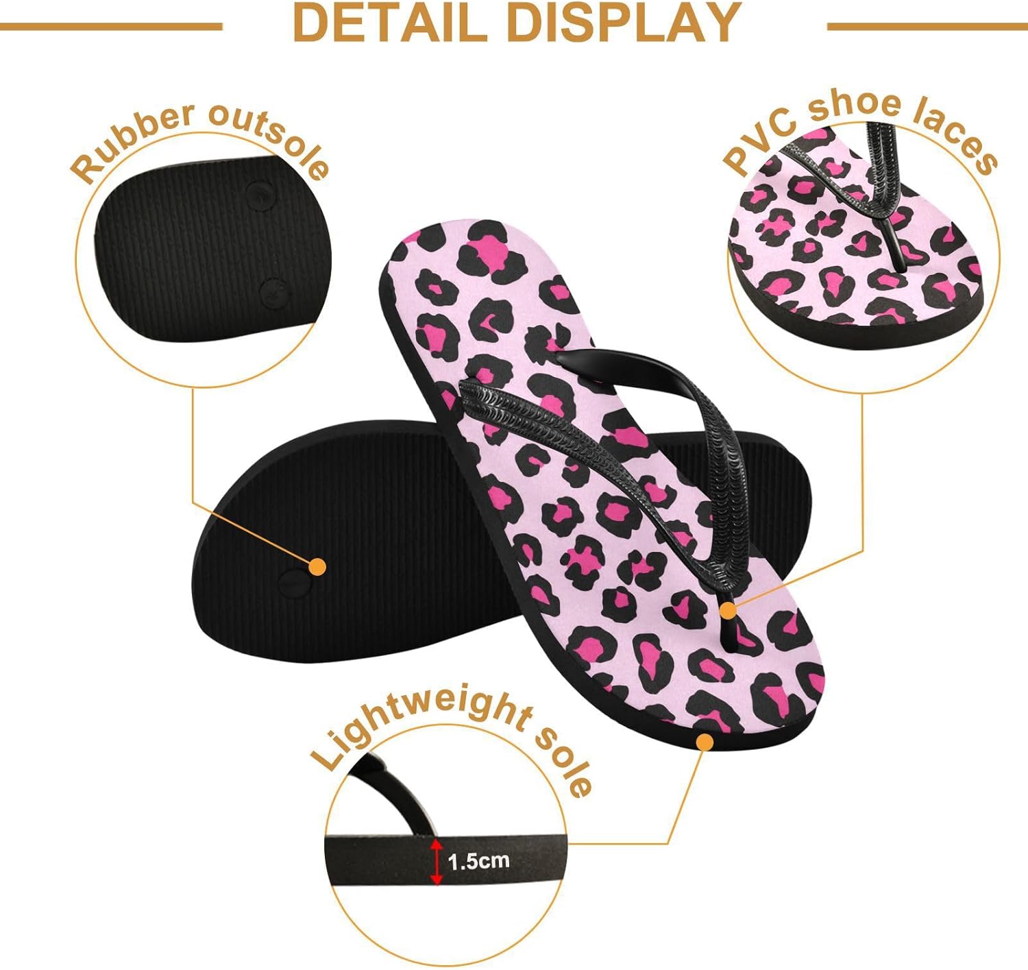 Женские и мужские пляжные шлепанцы Leopard черно-розовые для лета, повседневные, для душа 20861819 Kfbe — фото 2