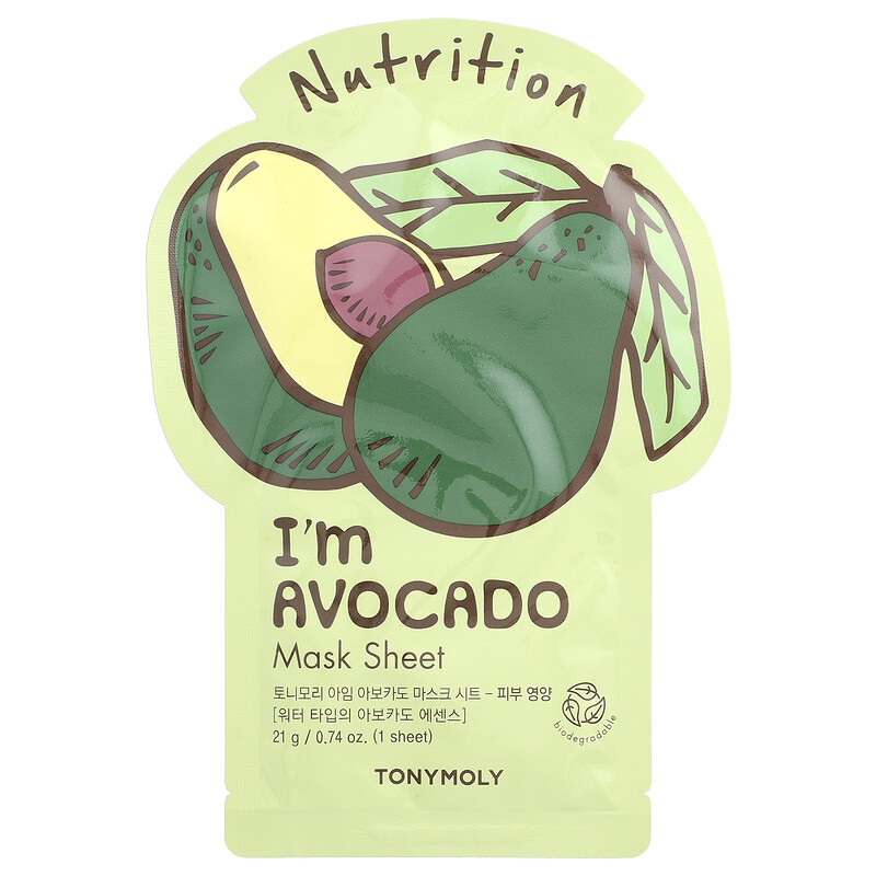 

TonyMoly, I'm Avocado, питательная тканевая маска, 1 шт., 21 г (0,74 унции)