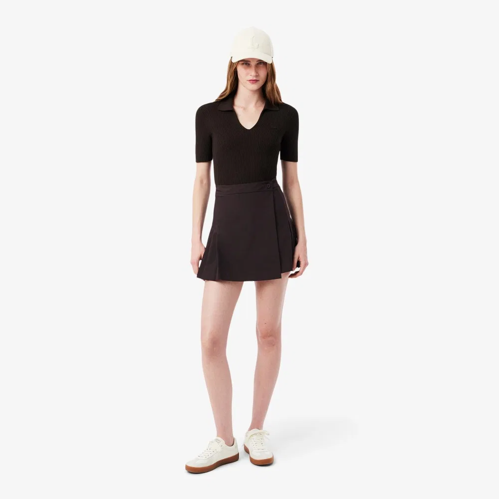 Юбка мини Lacoste с запахом, плиссированная, коричневая