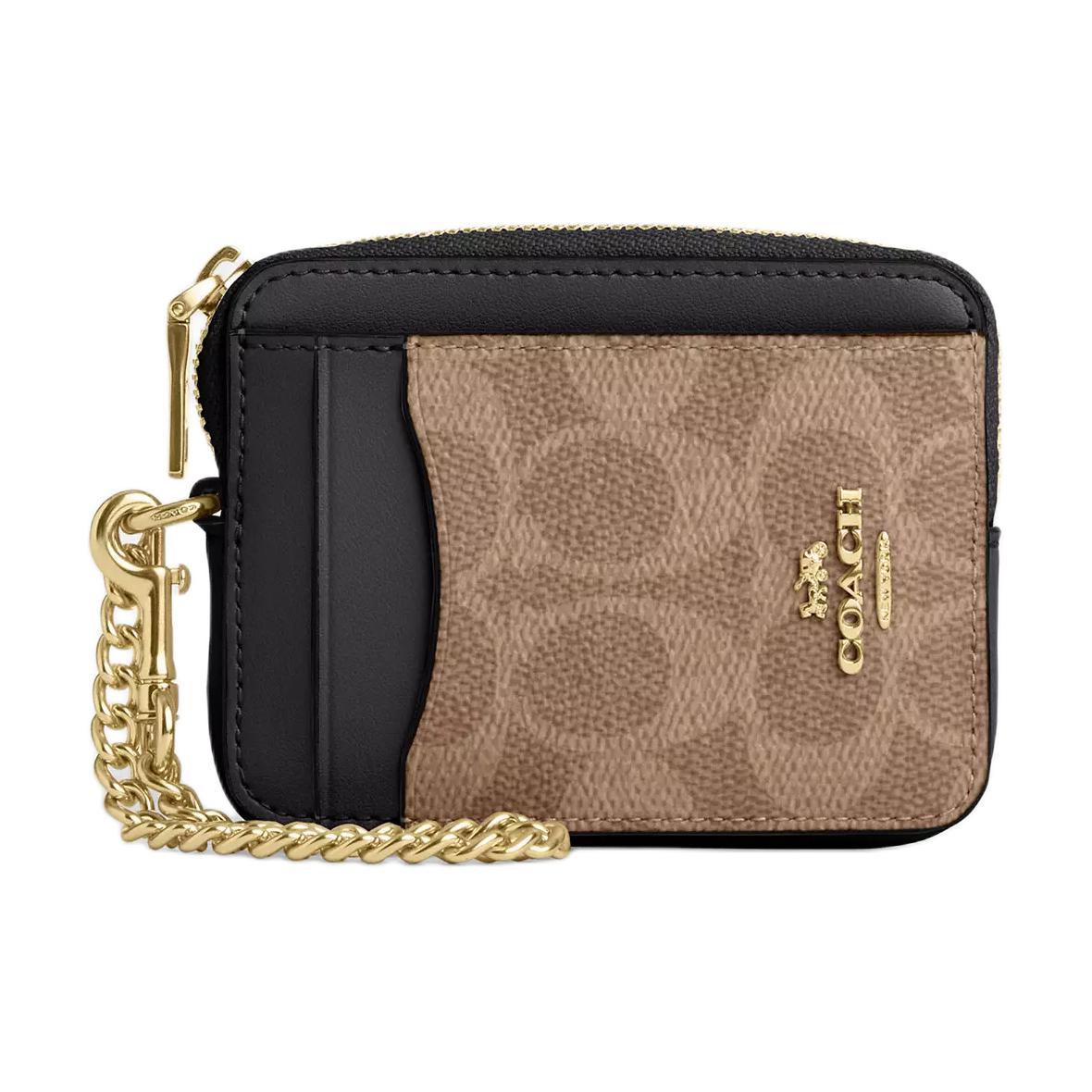 

COACH Женский мини-кошелёк из искусственной кожи бежево-чёрный, Tan & Black