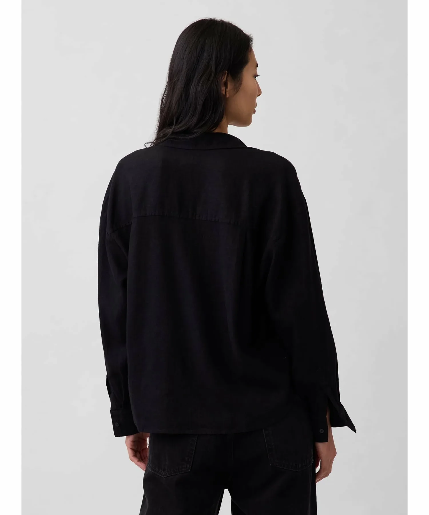(W) Рубашка оверсайз из смесовой льняной ткани GAP, BLACK — фото 3