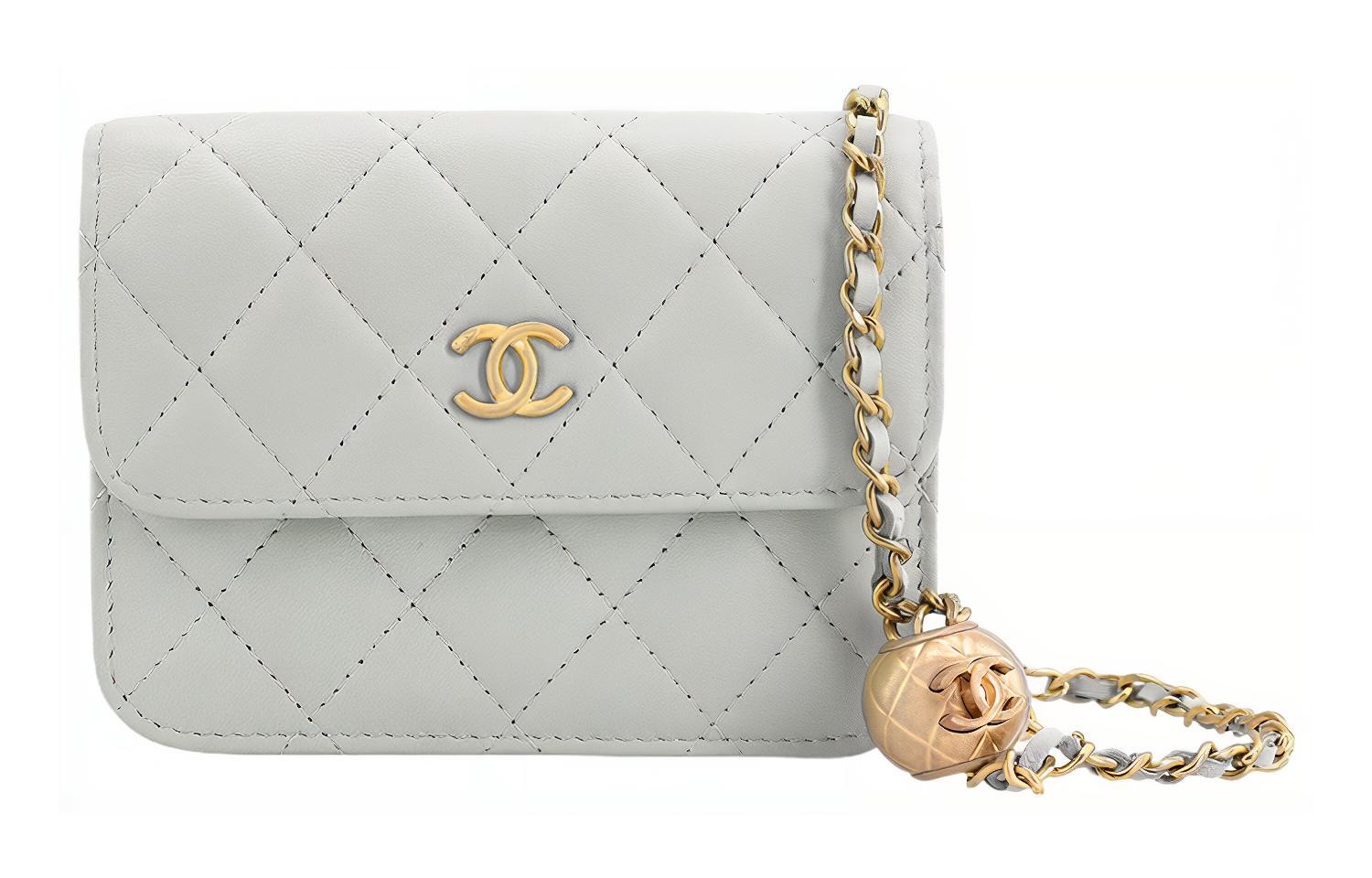 

CHANEL Маленькая золотая сумка-клатч из овечьей кожи через плечо женская серая