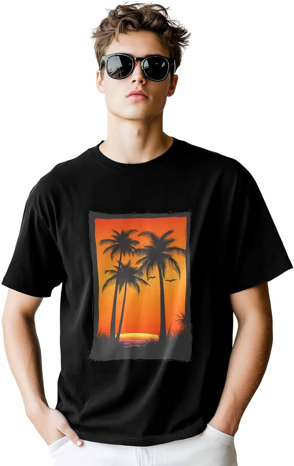 

Мужская футболка с принтом пальм, хлопок, короткий рукав CosyBright