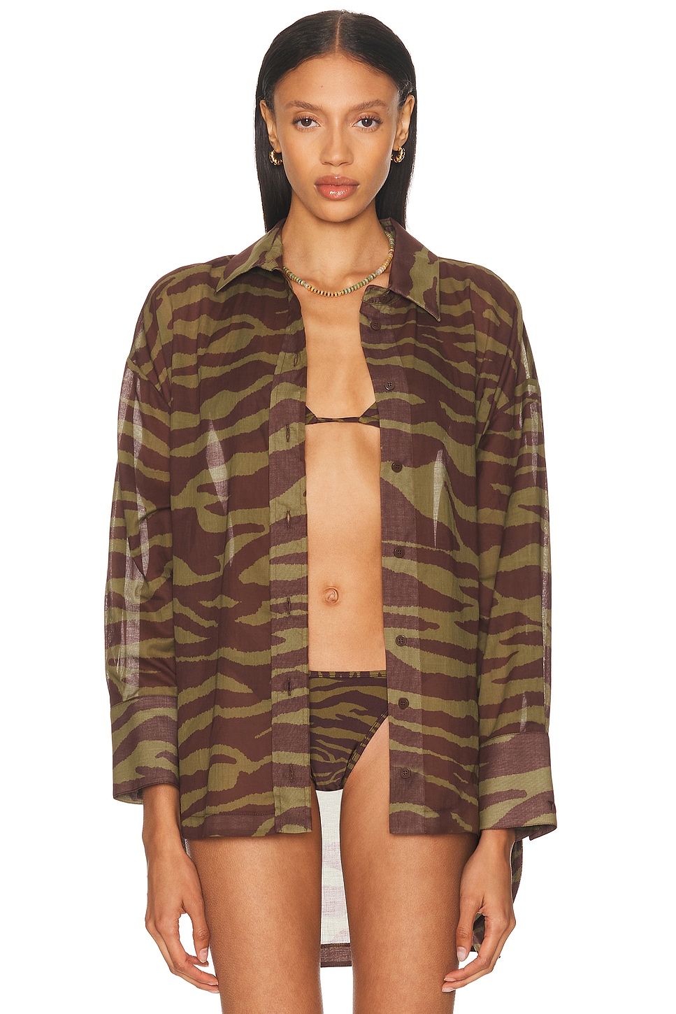 

Рубашка в полоску зебры The Attico, Dark Green & Dark Brown