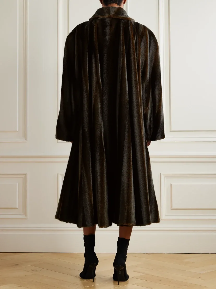 Плюшевое пальто с поясом BALENCIAGA, коричневый — фото 4