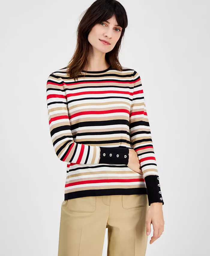 

Женский полосатый свитер с лодочкой Anne Klein, коричневый