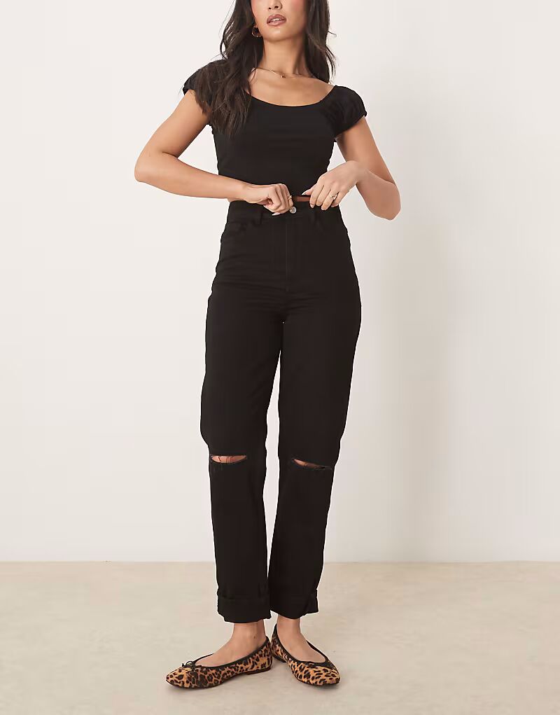

Джинсы mom с дырками ASOS DESIGN, цвет: черный с потертостями