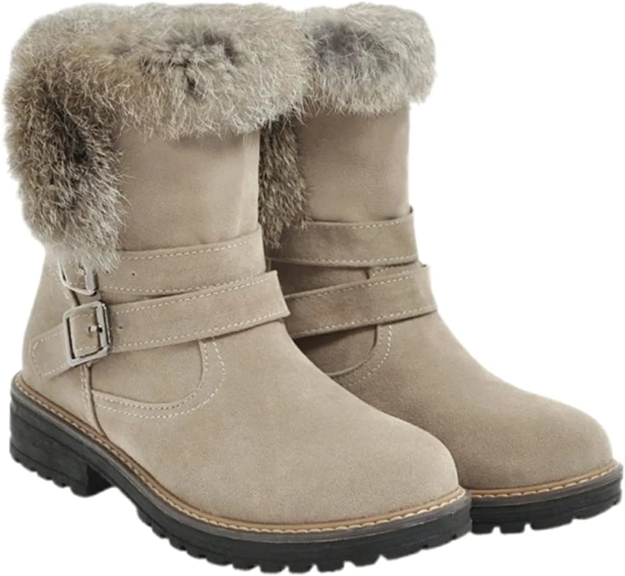 Ботинки Generisch 2025 Winterstiefel bis zur Wade, warm gefüttert, mit Dicker Sohle, ideal zum Hineinschlüpfen für kaltes Wetter, Beige — фото 3