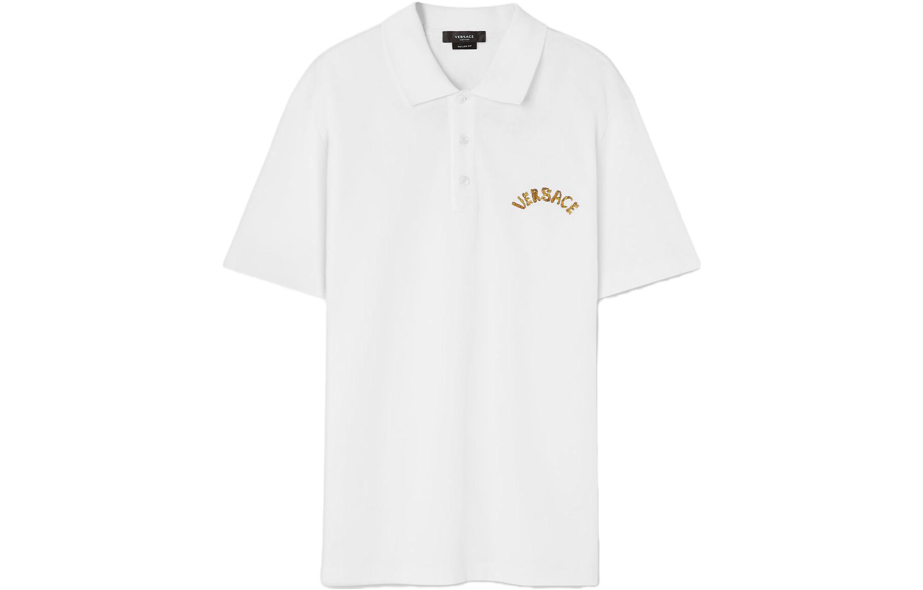 

Футболка поло с коротким рукавом и вышивкой логотипа Seashell Baroque VERSACE, белая