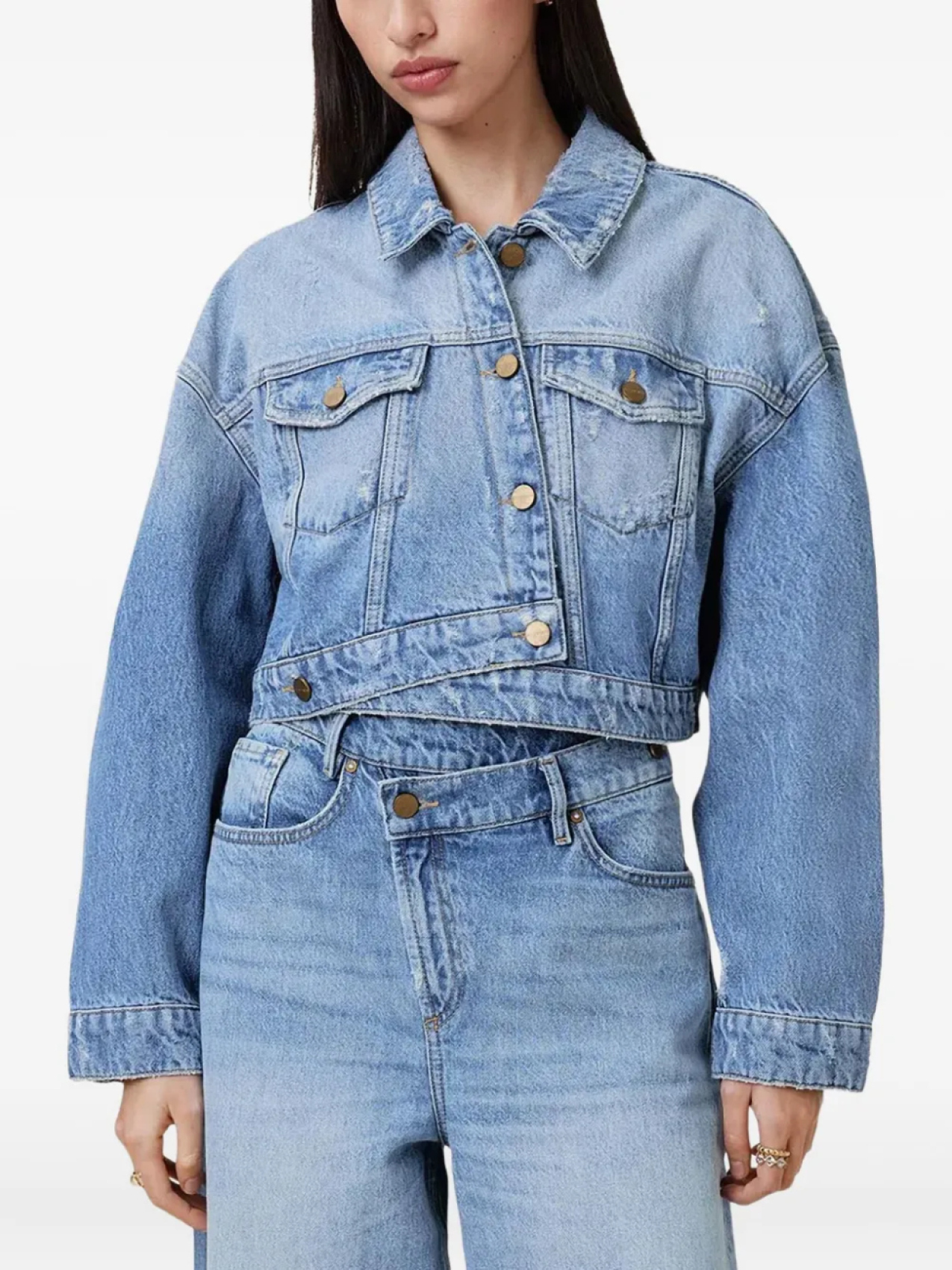 

Укороченная джинсовая куртка AllSaints с эффектом потертости, синий