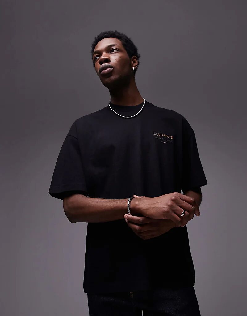 

Футболка AllSaints Underground оверсайз с черным змеиным принтом