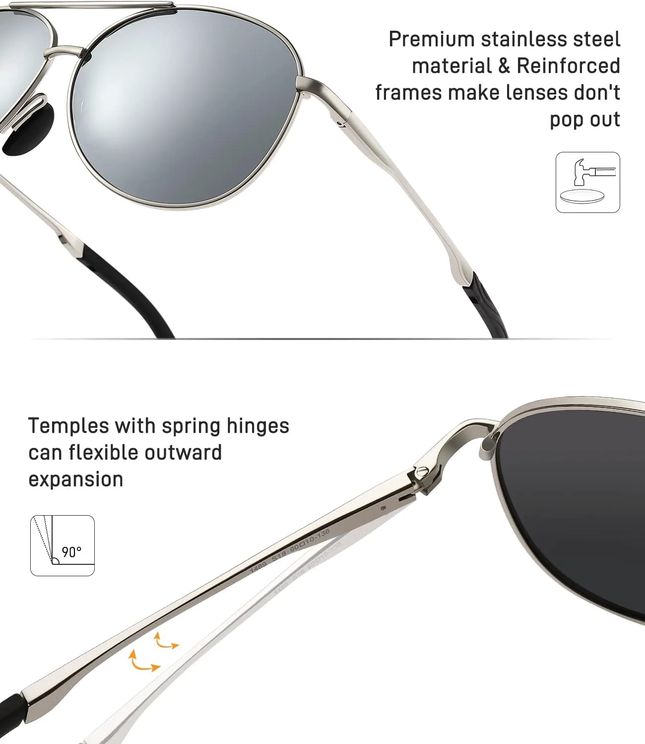 

Солнцезащитные очки Cyxus в стиле ретро «Авиатор» (2 шт.) для женщин и мужчин, поляризованные, с защитой UV400, винтажные, в стиле 70-х, с двойной перемычкой, Grey