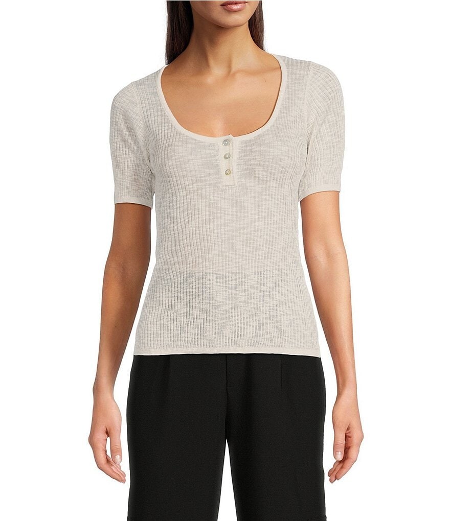 

Футболка Henley с короткими рукавами и овальным вырезом Le' AL.X, слоновая кость