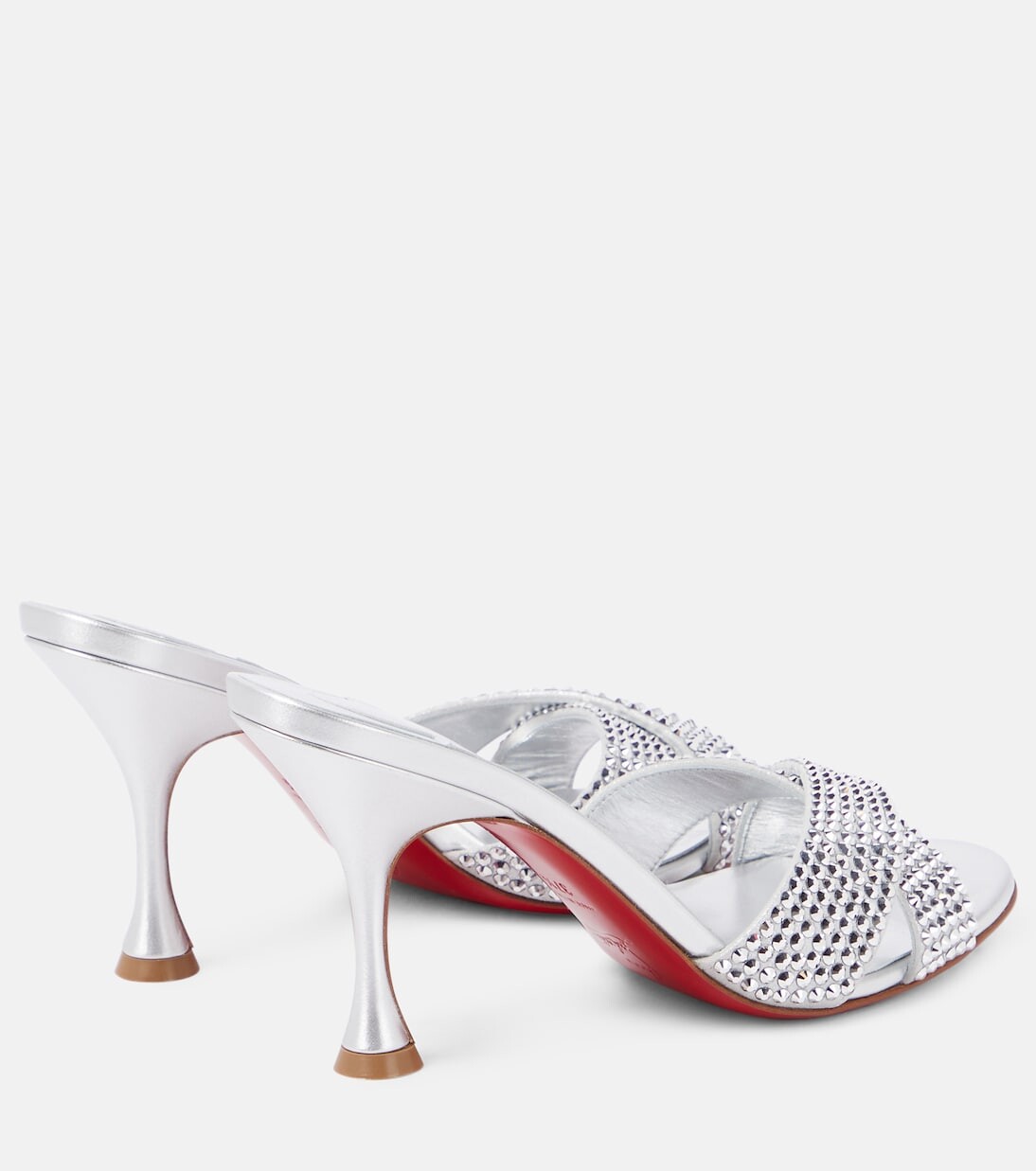 Кожаные мюли mariza с декором Christian Louboutin, серебро — фото 3