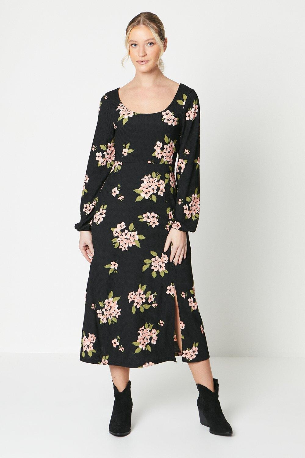 

Платье миди с длинными рукавами и цветочным принтом Dorothy Perkins, мультиколор