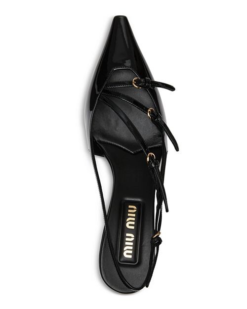 Женские босоножки на высоком каблуке Calzature Donna с острым носком и пяткой на пятке Miu Miu, цвет Black — фото 3