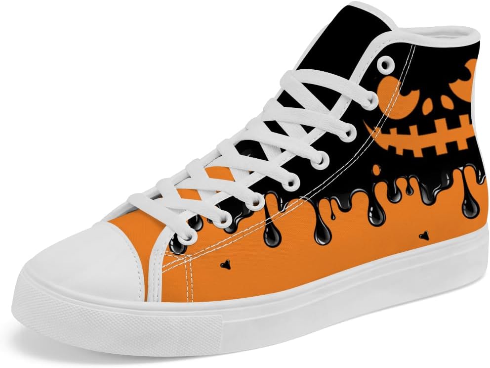 

Высокие кеды из парусины с рисунком тыквы, высокие кроссовки на шнуровке, повседневная обувь для мужчин и женщин Chebing, черный/оранжевый