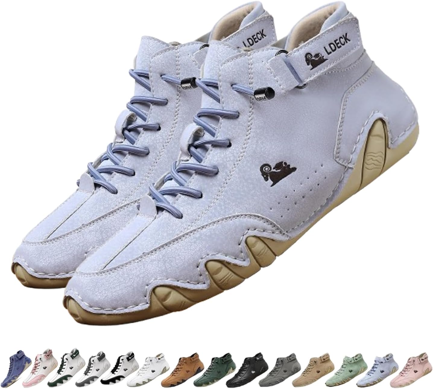 

Мужские и женские ортопедические ботинки Чакка ручной работы из кожи, водонепроницаемые легкие ботинки для вождения, удобные для прогулок и нескользящие для походов Generic, небесно-голубой