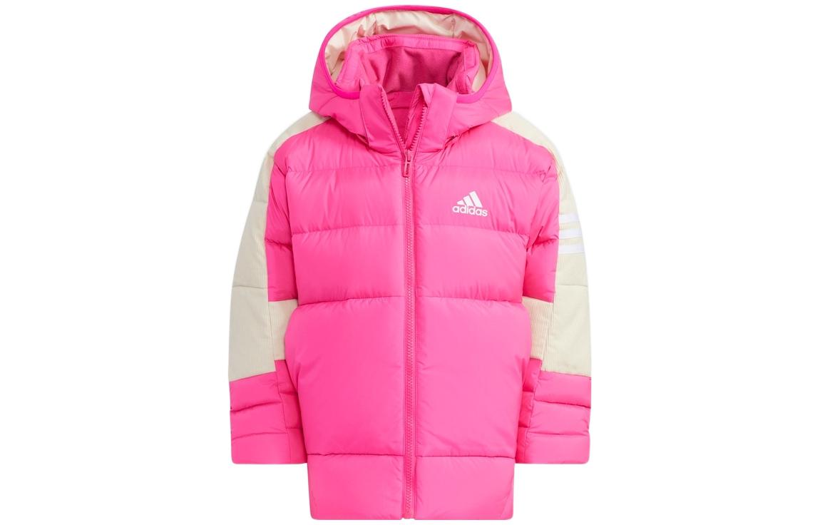 Детская пуховая куртка с капюшоном утепленная Adidas, розовый желтый — фото 3