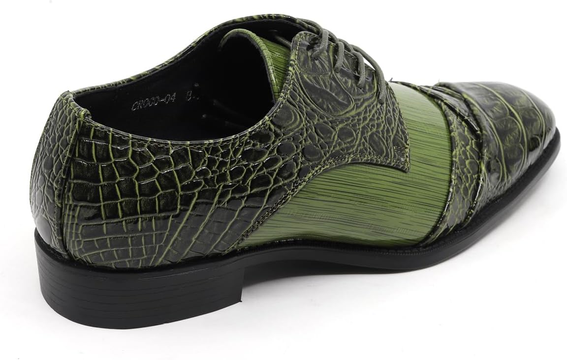 Мужские туфли Metrocharm, смокинг, свадебные, с шнуровкой, носок капля, модель croco-04, зеленый — фото 3