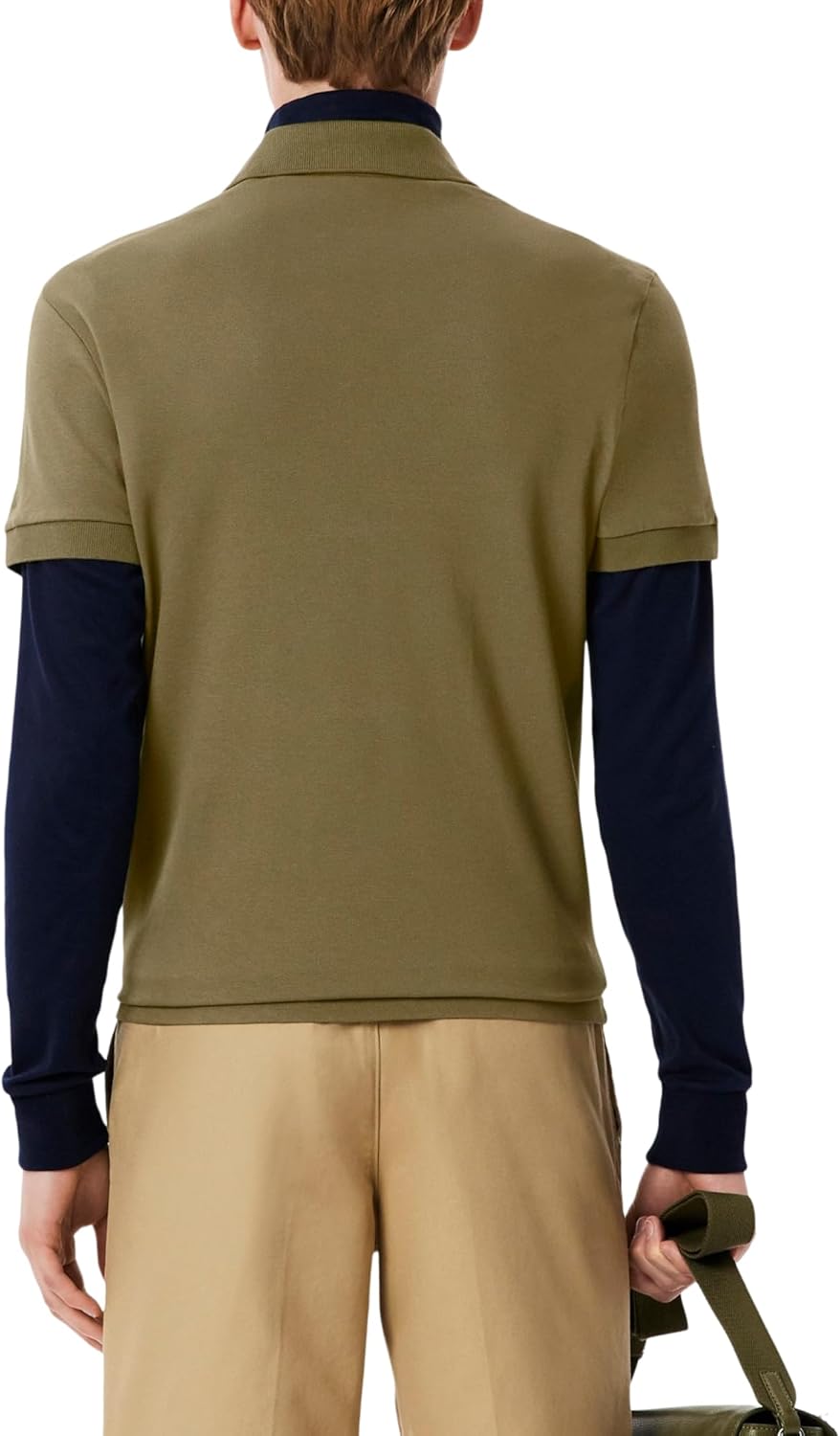 Футболка поло Lacoste Paris Stretch pique мужская классическая Regular Fit, оливковый — фото 3