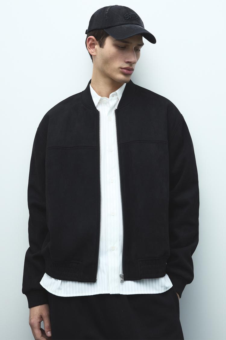 

Куртка-Бомбер из искусственной замши Pull And Bear, черный
