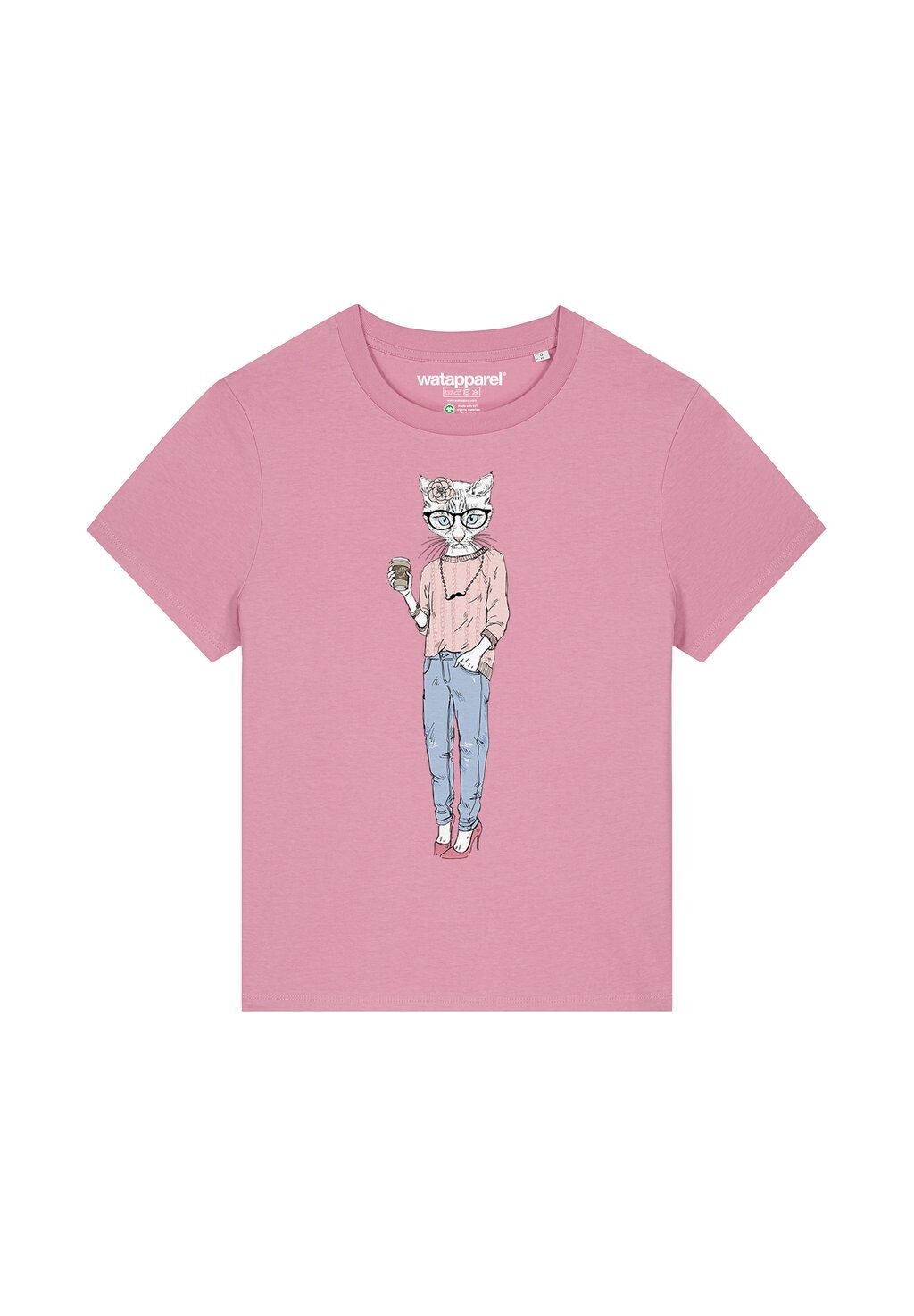 

Футболка с принтом CAT WITH MOUSTACHE watapparel, розовый