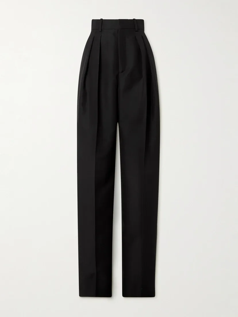 Брюки из шерстяной и мохеровой смеси grain de poudre со складками SAINT LAURENT, черный
