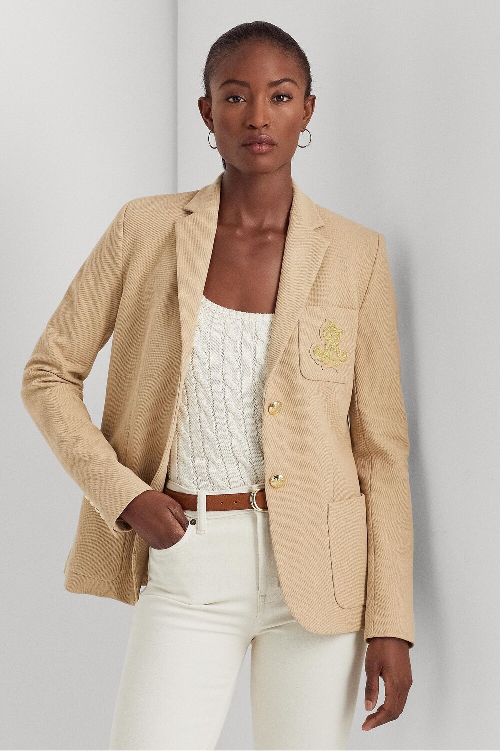 

Жакет из хлопкового пике с гербом Анфисы Lauren Ralph Lauren, коричневый