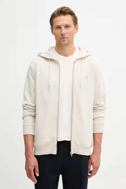 Бежевая толстовка с капюшоном DHM Interlock Zip U.S. Polo Assn.