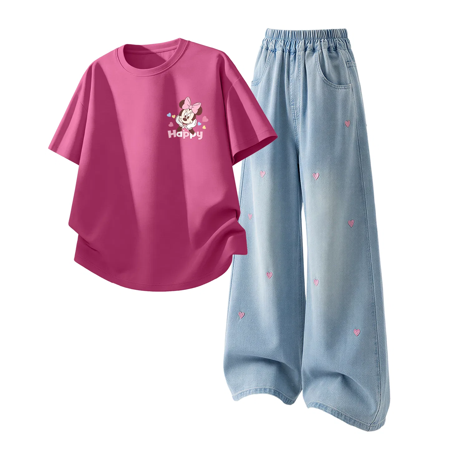 Детский спортивный костюм Casual Sportswear 2 Piece Set Disney, Di Xin Sweet Berry Red+Solid Color Denim Light Blue — фото 3