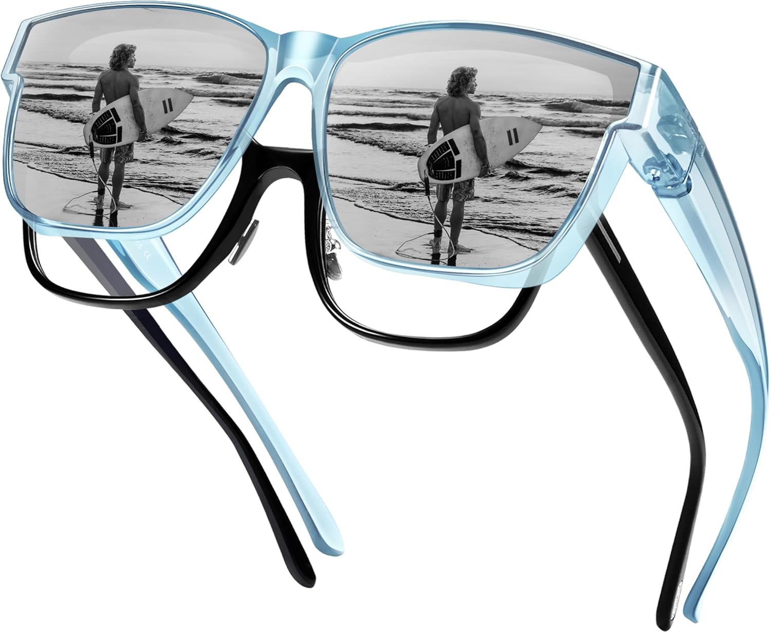 

Поляризованные солнцезащитные очки URUMQI, надеваемые поверх обычных очков, для мужчин и женщин, большие квадратные очки с защитой от УФ-излучения UV400, 05 Transparent Blue Frame/Grey Lens