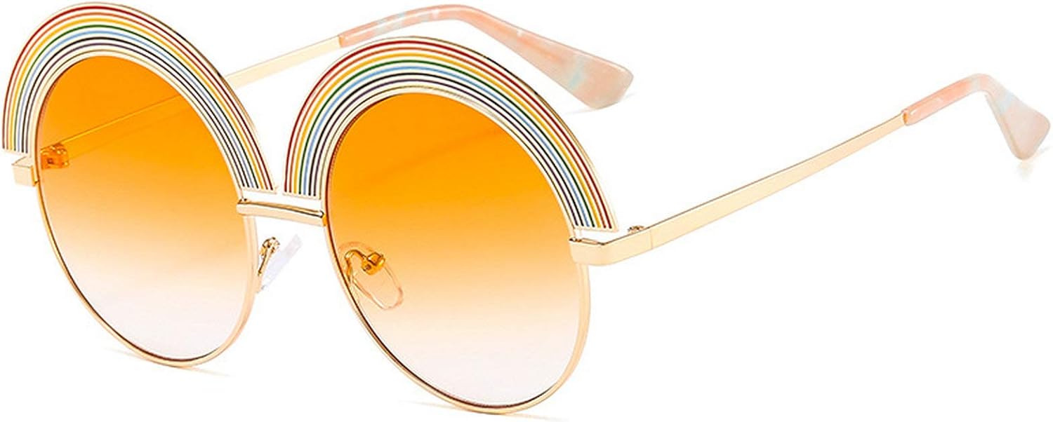 

Модные круглые солнцезащитные очки для женщин в полуободковой оправе с радужным градиентом, трендовые металлические очки класса люкс с защитой от УФ-излучения UV400 COTIA, Orange