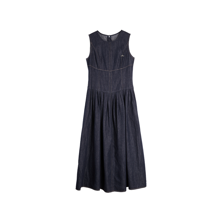 

ELLE Женское платье без рукавов деним синее с круглым вырезом тонкое средней длины