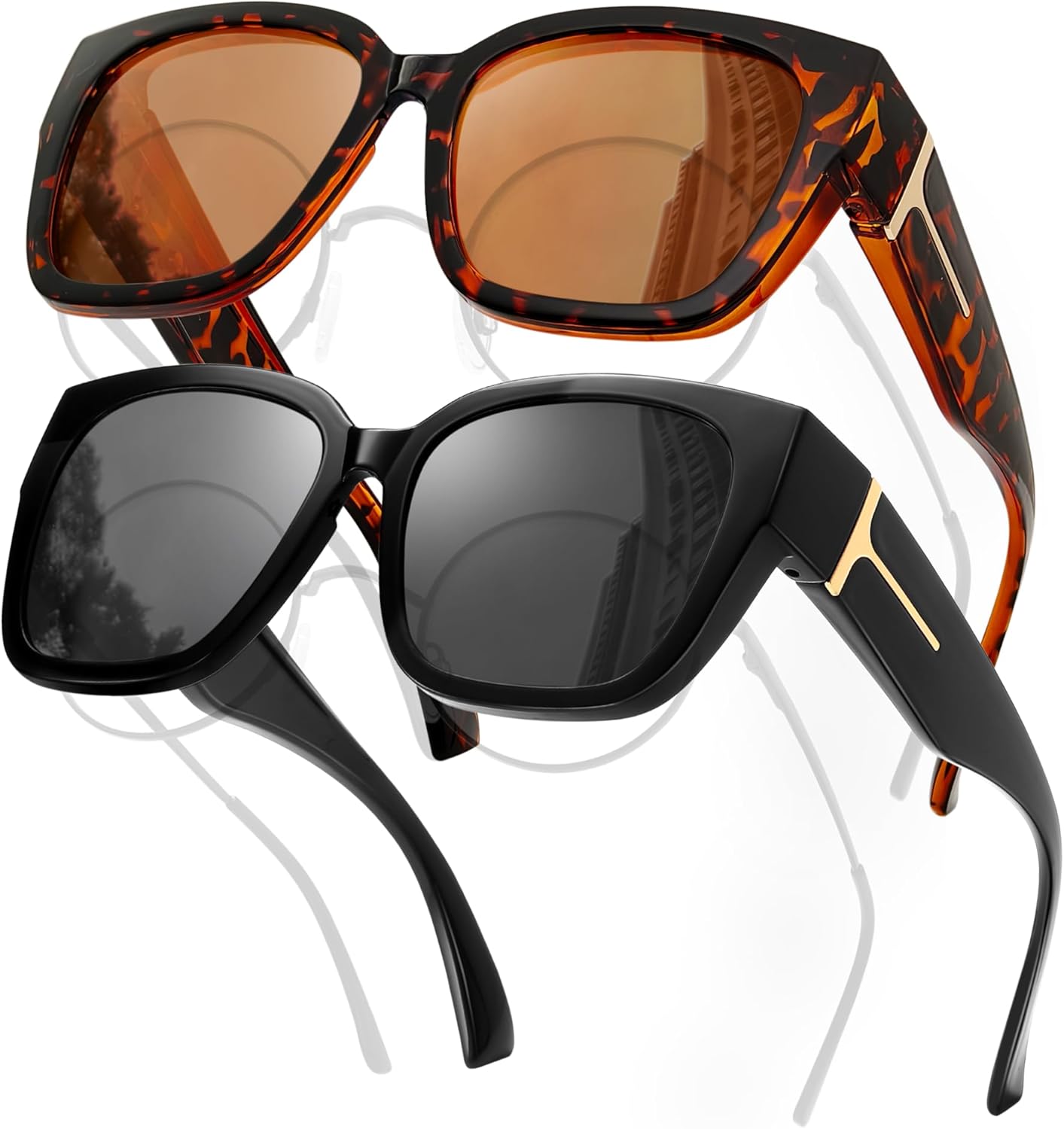 

Женские поляризованные солнцезащитные очки, квадратной формы, с облегающим креплением, с защитой от УФ-излучения, в комплекте 2 штуки MAIVARDAY, 【c】glossy Black /Gray + Brown Tortoise/Tea