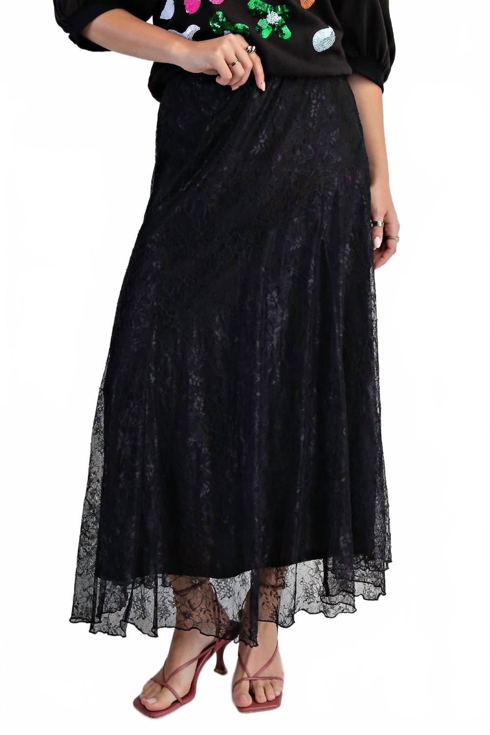 

Easel Длинная юбка-трапеция из кружева по всей поверхности, черная